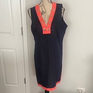 Tommy Hilfiger Navy and Red Trim Midi Dress